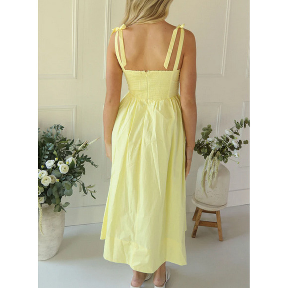 ASTR The Label Yellow Lemon NWT Cotton Rayon Smocked Ruffle Midi Dress Size S - Picture 2 of 11